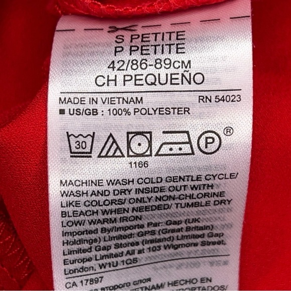 Petite Small Banana Republic Red Long Sleeve Blouse Dark Navy Blue Trim - Picture 11 of 13